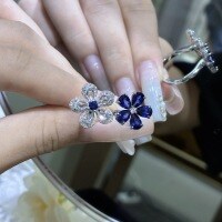 925 Silver Lab-Grown Ruby Flower Ring, Retro Design, Fashionable-Cultivated Sapphire  US Size 8