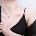 22K Gold and S925 Sterling Silver Pendant Necklace, Minimalist Longevity Lock Lariat Collarbone Chain-0-2