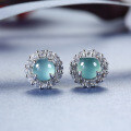 S925 Silver Wholesale Live Stream Source, NaturalBlue Water Jadeite Stud Earrings, Fresh Design-0-2