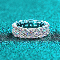 S925 Sterling Silver Full Moissanite Women's Rectangular Rule-Set Ring-4.355 carats, all Moissanite  US size 5