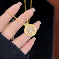 wholesale S925 Sterling Silver Chinese Style Hollow Auspicious Eight Treasures Compass Necklace for Women, High-End Revolving Luck Pendant Choker-0-2