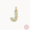wholesale S925 Sterling Silver Luxury 26-Letter Colored Diamond Initial Pendant, Cross-Border Choker Necklace for Women-0-14