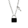 wholesale S925 Sterling Silver Korean Version Ins Small and Unique Black Resin Lock and Key Design Necklace for Women-0-5