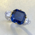 wholesale S925 Silver New Royal Blue Asscher Cut 12*12mm Ring, Simple, Stylish, and Versatile-0-1