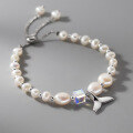wholesale S925 Sterling Silver Mermaid Tail Square Zircon Pearl Bracelet Vintage Style Designer Elegant Jewelry for Women S6539-0-0