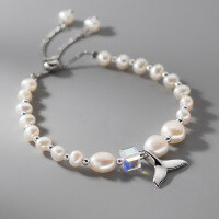 wholesale S925 Sterling Silver Mermaid Tail Square Zircon Pearl Bracelet Vintage Style Designer Elegant Jewelry for Women S6539-S925 Silver Bracelet 925 Silver