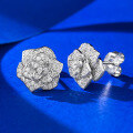 wholesale S925 Silver Full Diamond Small Camellia Rose Earrings for Women, Delicate and Versatile Style, Mu Jing Jewelry New Collection-0-3