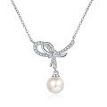 wholesale 925 Sterling Silver Freshwater Pearl Necklace for Women with Asymmetric Tie Pendant Design, Elegant Collarbone Chain for Wholesale and Drop Shipping-0-4