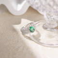 wholesale S925 silver plated with 18k gold ring for women featuring a lace hollow-out design, fresh and elegant, with a 7*9mm lab-grown emerald-0-1