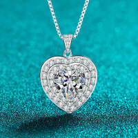 S925 Silver Moissanite Necklace with Heart Pendant, Sweet and Elegant for Daily Wear-10mm heart-shaped zircon (with 1m box chain)  925 silver