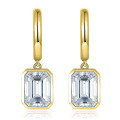 wholesale S925 silver gold-plated, TikTok hot sale, emerald cut 6*8mm, bezel-set moissanite, ins-style earrings for women-0-5