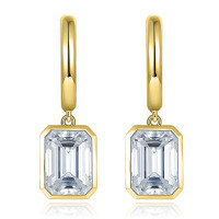 wholesale S925 silver gold-plated, TikTok hot sale, emerald cut 6*8mm, bezel-set moissanite, ins-style earrings for women-Gold 925 silver (2+2 carats in total)