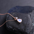 wholesale S925 Sterling Silver Rose Gold Plated Japanese and Korean Natural Cream Blue Moonstone Pendant Cross-Border Gemstone Ins Style Necklace-0-0