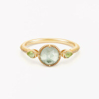 wholesale S925 silver plated with 14k gold, Duli Jewelry spring new Japanese minimalist style peridot green amethyst ring-Green olive green amethyst ring Mido No. 8