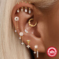 wholesale S925 Sterling Silver Floral Ocean Opal Bead Threaded Helix Ear Cuff with Crystal Accents and Fringe-0-1