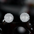 wholesale 925 Silver Poetry Jewelry New Translucent Round White Foam Color 5mm Minimalist Chalcedony Stud Earrings for Women-0-0