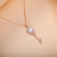 Sterling Silver Colorful Moissanite Pendant Necklace, Luxury Key Chain, Cross-Border Ready Stock-S925 sterling silver rose gold + 1-carat white moissanite