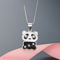 wholesale 925 Sterling Silver Cartoon Cute Panda Necklace for Women, Small Niche Design Oil-Drip Pendant, Cross-Border Animal Accessory-Panda Single Pendant - Without Chain 925 Silver
