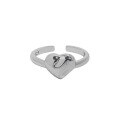 wholesale S925 Sterling Silver 720 Korean Version Ins Indie Design Minimalist Versatile Geometric Heart Texture Textured Open Adjustable Ring for Women-0-4