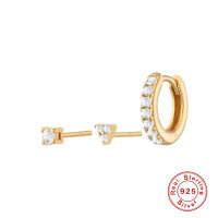 wholesale S925 Sterling Silver Diamond Trinity Combination Earring Studs, Trendy and Versatile INS Earrings-Platinum-Turquoise