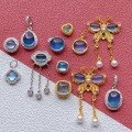 wholesale S925 ancient silver gold-plated fittings with natural aquamarine bead spacer, bean-shaped counterweight, butterfly pendant, and tassel drop pendant-0-1