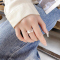 wholesale S925 Silver Fashion Korean Style Multi-Line Cross Design Frosted Textured Adjustable Open Ring-0-3