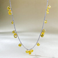 wholesale S925 Silver Alloy Irregular Teardrop Necklace with Yellow Diamonds and Pearl Strand, Starry Sky Design, for Live Streaming Distribution-N367 Yellow Diamond Tassel Necklace 925 Silver