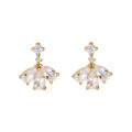 wholesale S925 silver-plated 14K gold Japanese minimalist vintage-style fan-shaped petal white topaz earrings-0-0