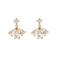 wholesale S925 silver-plated 14K gold Japanese minimalist vintage-style fan-shaped petal white topaz earrings-White Topaz Earrings>925 Silver