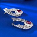 wholesale S925 Silver Earrings, MuJing Jewelry Fashion Banquet-Style Luxuriously Set 6*8mm Pigeon Blood Red Earrings for Women with a High-End Feel-0-2