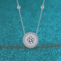 S925 Sterling Silver Moissanite Sunflower Pendant Necklace-6.5mm zircon  925 silver