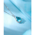 wholesale S925 Sterling Silver Waterdrop Aqua Zircon Necklace for Women, Minimalist Small Luxury Design, High-End Elegant Zircon Pendant Collarbone Chain-0-2