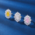 wholesale S925 Pure Silver Ring with Yellow Diamond Ice Flower Cut High Carbon Diamond Gemstone, Women's Cross-Border Popular Live Streaming Pink Diamond Jewelry-0-2