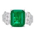 wholesale S925 sterling silver style simulated emerald cut 10*12 rectangular cross-border ring for women-0-4
