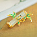wholesale 925 silver gold-plated retro Chinese-style cold enamel bamboo joint and Hetian jade brooch with bamboo leaf gemstone pin-0-1