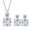 wholesale S925 Sterling Silver 10-Carat Square Asscher Cut Moissanite Necklace and Earrings Set for Women-0-7
