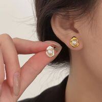 wholesale S925 Sterling Silver Swarovski Pearl Irregular Stud Earrings for Women, Spring Summer New Arrivals, Luxury High-End Ethereal Forest Style-Gold model (pure silver)