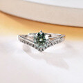 wholesale S925 Silver Adjustable 1 Carat Green Moissanite Crown Four-Prong Ring with GRA Certificate-0-1