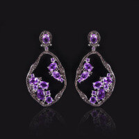 wholesale S925 sterling silver vintage old money style gemstone earrings with natural garnet and luxurious crystal earrings for women-Natural amethyst earrings
