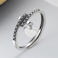 wholesale S925 sterling silver retro geometric heart pendant ring hip-hop punk style accessory index finger ring-0-2