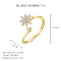 wholesale S925 Sterling Silver Floral Petal Adjustable Open Ring For Women-0-3