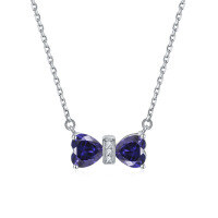 wholesale 925 Sterling Silver Double Heart Shaped Lucky Stone Zircon Pendant Bow Necklace for Women Small Collarbone Chain Ins Wholesale-Tanzanite【December】>925 silver