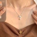 wholesale S925 Sterling Silver Gentle Bow Pearl Necklace for Women, Light Luxury Exquisite Niche Design Sweet Pearl Collarbone Chain-0-4