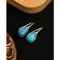 wholesale S925 Sterling Silver Water Drop Turquoise Earrings for Women, European and American Retro Luxury Earrings, SheIn TEMU Cross-Border Dropshipping-Turquoise Earrings 925 Silver
