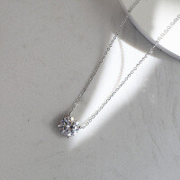 wholesale S925 Sterling Silver Cloud-Pull Silver Jewelry Xiaohongshu Same Style Women's Four-Prong 8A High-Carbon Zirconia Rhinestone Versatile Collarbone Necklace-Platinum 6.5mm 1 carat weighs approximately 1.91g 925 silver