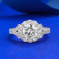 wholesale S925 Silver New Style Lace Halo Classic 2-Carat Round Diamond Ring, Luxurious and Fashionable for Daily Elegant Temperament-0-5