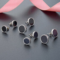 wholesale S925 Sterling Silver Personality Trendy Purple Clay Stone Ear Studs, Unisex Korean Japanese Style Ins Wind Cross-Border New Accessories-Purple Sand Stone Earrings-8mm 925 Silver