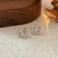 wholesale Sterling Silver S999 Minimalist Hollow-out Five-point Star Ear Studs for Women, Small and Exquisite, Light Luxury, Fashion Versatile Earrings, Sweet Style-0-4