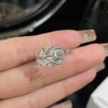 wholesale S925 Sterling Silver Peacock Feather Full Diamond Open Ring with Sparkling High-Carbon Diamond Leaf Design, Premium Minimalist and Niche Style-0-0