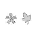 wholesale S925 Sterling Silver Small Minimalist Design Asymmetric Flower Zircon Maple Leaf Ear Studs for Women-0-0